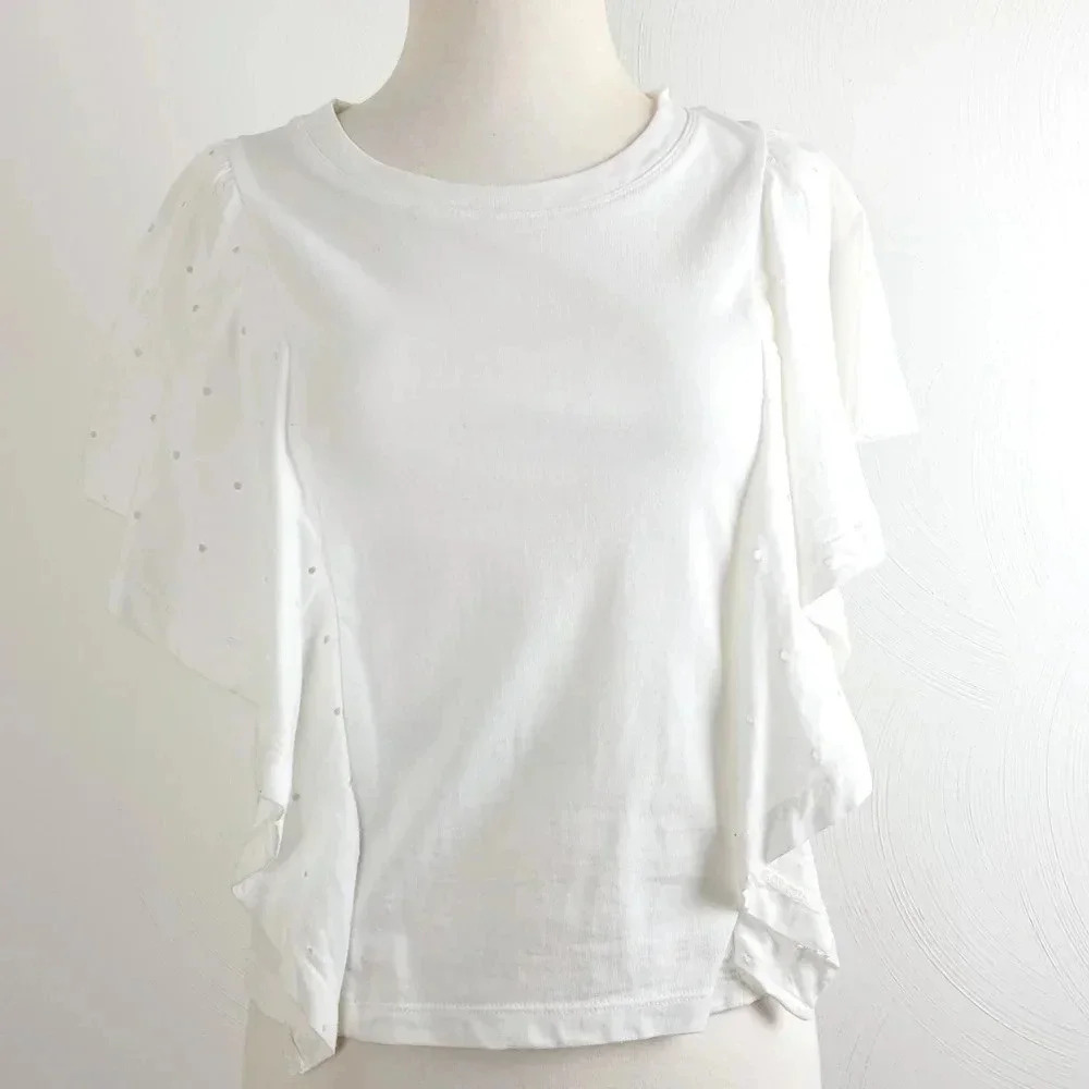 Madewell Hole Punch Flutter Sleeve Top in White Size XS